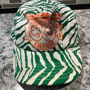 Vtg 90s Budweiser Bud Dry / Light Genuine 100% Irish Green Tigerstripe Hat